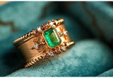 Italian Crafted Emerald 18K Yellow Gold Ring with Diamond