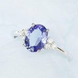 1.5ct Oval Blue Tanzanite & Diamonds Wedding Ring - 18K White Gold
