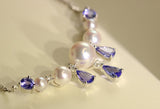 Blue Tanzanite & Akoya Pearl Cluster Necklace - 18K White Gold