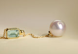 Aquamarine & 8mm Akoya Pearl Necklace in 18K Yellow Gold
