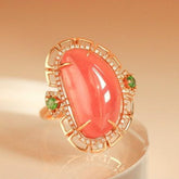 18.8ct Rhodochrosite Cabochon & Diamond Ring in 18K Gold
