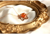 Leaf Design 1.98ct Fire Opal Diamond 18K Rose Gold Necklace