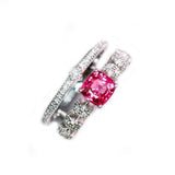Leaf Red Spinel 18K White Gold Stacking Ring with Diamond
