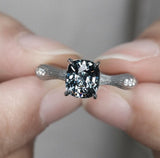 Blue Grey Spinel 18K White Gold Engraved Ring