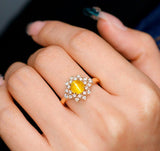 1.28ct Chrysoberyl Cabochon 18K Yellow Gold Ring with Cluster Diamond