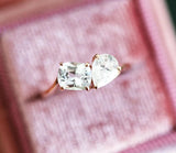 White Sapphire Two Stone Engagement Ring - 18K Rose Gold
