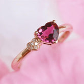 Heart-Shaped Pink Tourmaline & Diamond Ring in 18K Yellow Gold