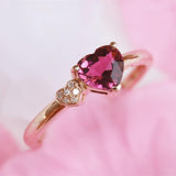 Heart-Shaped Pink Tourmaline & Diamond Ring in 18K Yellow Gold