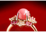 7mm Pink Coral Sphere & Diamond Ring in 18K Yellow Gold