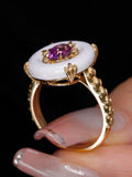 1.05ct Pink Sapphire & Mother of Pearl Ring - 18K Yellow Gold