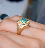 Brazil Paraiba Tourmaline & Diamonds 18K Gold Brush Finish Ring