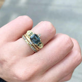 1.97ct Emerald Cut Teal Spinel & Diamond Ring in 18K Yellow Gold