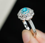 Cluster Desgin Paraiba Tourmaline Double Halo Platinum 950 Ring
