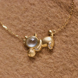 Cat Design Jade Cabochon Necklace in 18K Yellow Gold