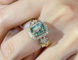 2.55ct Light Green Tourmaline Halo Wedding Ring - 18K Yellow Gold