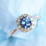 1.63ct Cushion Blue Sapphire & Halo Diamond Ring in 18K White Gold