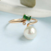 Japan Akoya Pearl & Tsavorite Ring in 18K Yellow Gold