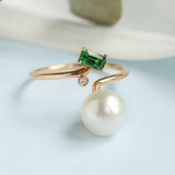 Japan Akoya Pearl & Tsavorite Ring in 18K Yellow Gold