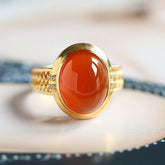 Southern Red Agate Cabochon 18K Chunky Gold Ring