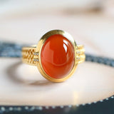 Southern Red Agate Cabochon 18K Chunky Gold Ring