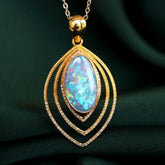 Mermaid Opal Pendant Necklace - 18K Yellow Gold with Diamond