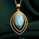 Mermaid Opal Pendant Necklace - 18K Yellow Gold with Diamond