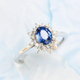 1ct Blue Sapphire & Diamond Engagement Ring in 18K White Gold
