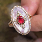 Red Spinel & Mother of Pearl Statement Ring - 18K Yellow Gold