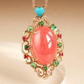 24.5ct Rhodochrosite Teardrop & Tourmaline Pendant in 18K Yellow Gold