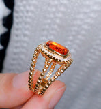 3.8ct Fanta Garnet Diamond Halo Stackable Ring - 18K Yellow Gold