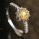 Star Fancy Yellow Diamonds Cushion Ring in 18K White Gold