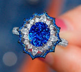 3.57ct Blue Sapphire & Halo Diamonds Ballerina Ring - 18K White Gold