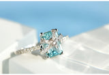 Aquamarine Diamond Ring - Emerald Cut 18K White Gold Bow Ring
