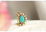 Opal & Halo Diamonds Pendant in 18K Yellow Gold