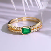 Emerald & Diamond Stackable Ring in 18K Yellow Gold