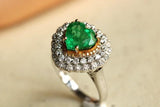 3ct Emerald Heart Shape & Full Diamond Pave Ring in 18K Dual Gold