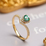 Emerald Heart Shape & Halo Diamond 18K Yellow Gold Ring