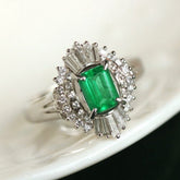 1.02ct Emerald & Diamond Ballerina Ring in 18K White Gold
