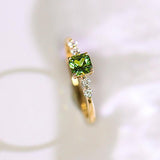 Peridot Asscher Cut & Diamonds Ring in 18K Yellow Gold