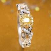 Pave Setting Fancy Yellow Diamond Ring in 18K White Gold