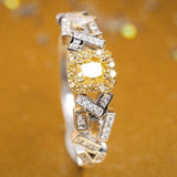 Pave Setting Fancy Yellow Diamond Ring in 18K White Gold