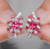 Cluster Pink Spinel & Diamonds 18K White Gold Earrings