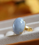 20x15mm Purple Jade Cabochon Cut & Diamond Pave Ring in 18K Yellow Gold