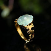 Frog Carving Jade Ring in 18K Yellow Gold