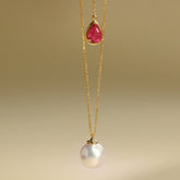 8mm Akoya Pearl Necklace with Rubellite Teardrop – 18K Yellow Gold