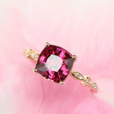 Pink Peach Spinel Cushion Cut Ring in 18K Yellow Gold