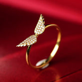 Wing Design White Diamond Ring in 18K Yellow Gold