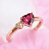 Heart-Shaped Pink Tourmaline & Diamond Ring in 18K Yellow Gold