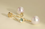 Aquamarine & 8mm Akoya Pearl Earrings - 18K Yellow Gold