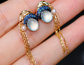 Girl with a Pearl Earring with Jade & Blue Sapphire in 18K Yellow Gold Earrings